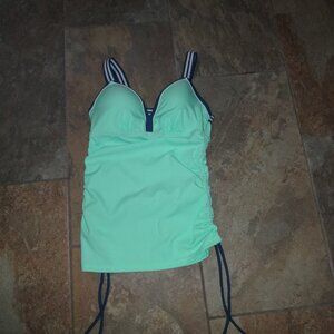 Free Country Women Mint Green Ribbed Tied Sides Tankini Swimsuit Top S 4/6